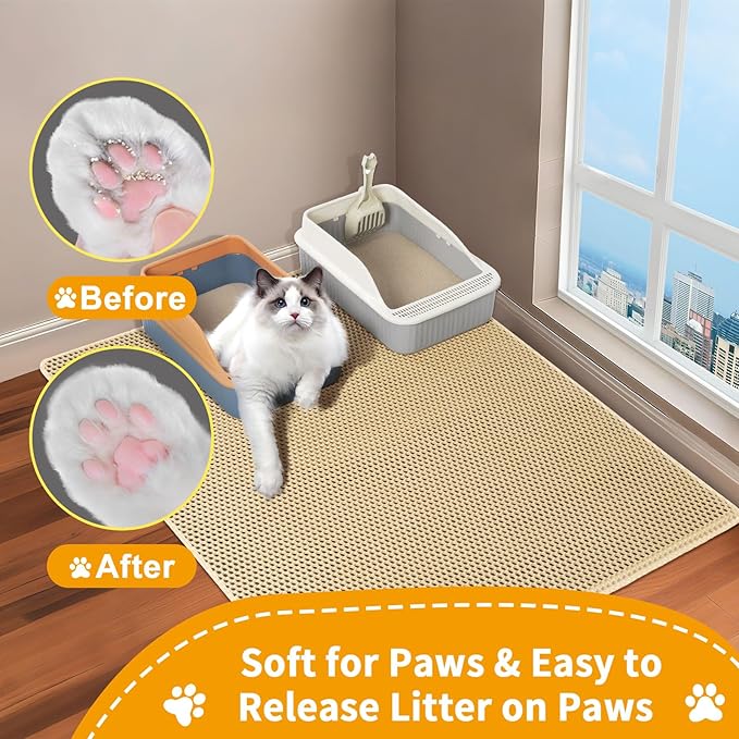 Cat Litter Mats Litter Trapping Mat,Cat Litter Box Mat for Floor 32"x22", 2 Layer Llitterbox Mat,Litter Rug Catcher,Waterproof Urine Proof, Clean Easily, Collapsable, Medium