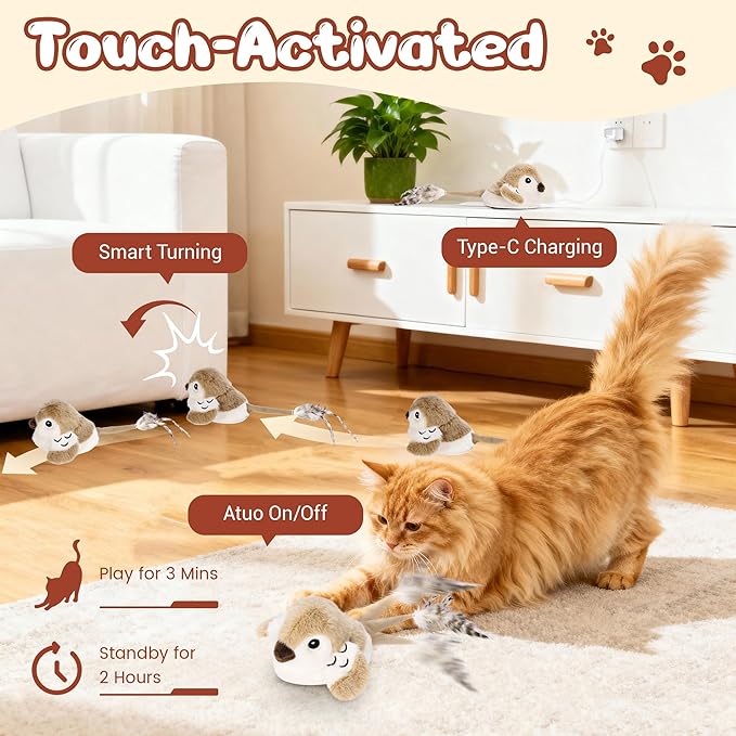 Cat Toys Interactive 2026 Upgrade Bird Cat Toy with Catnip Toys Wagging Tail Automatic Moving Cat Toy Chirp Tweet Rechargeable Interactive Kitten Toy(No Flying Bird)