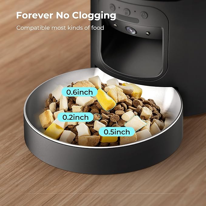 Smart Pet Feeder with Dual Camera & AI Recognition, 6L Automatic Cat Dog Feeder with App Control, 2.4G/5G WiFi, Voice Message, Pet Interaction, Motion Tracking, No Clog, Dual Power, for Multi-Pet