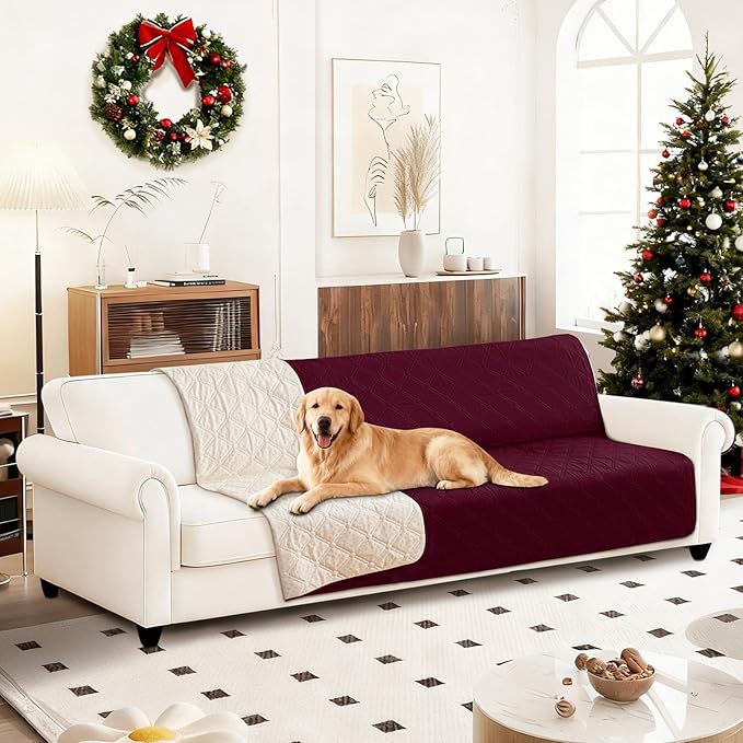 Waterproof Couch Covers for Pets, Waterproof Dog Bed Cover, Anti-Slip Soft Dog Blankets, Couch Cover for Dogs Washable, Pet Blanket for Puppy Large Dogs Cat Christmas (82x102 Inch, Burgundy)