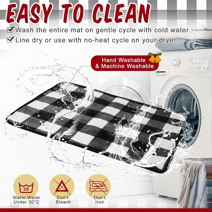 2 Pcs Large Self Warming Cat Pad Self Heating Cat Mat Bed Dog Crate Pet Blankets Thermal Heated Bed Mat for Outdoor Indoor Newborn Kittens Puppies Dog(Black and White Plaid,24 x 18)