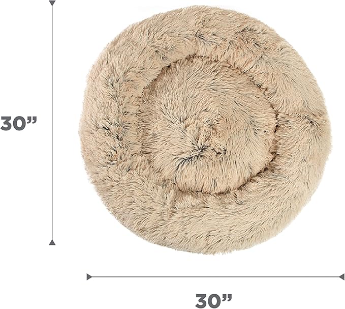 Best Friends by Sheri The Original Calming Donut Dog Bed – Washable Plush Pet Bed for Medium Breeds up to 45 lbs, Shag Faux Fur, Taupe, Medium (30" x 30")
