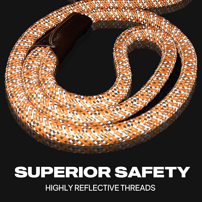 TwoEar Dog Slip Rope Leash - 6FT Heavy Duty Training Leash with Reflective Threads for Small to Large Dogs (Slim 3/8''x6ft, Orange)