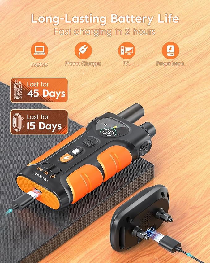 SLOPEHILL Dog Shock Collar,4200FT Dog Training Collar with Remote,IPX8 Waterproof E-Collar with Beep,Vibration,Shock,Flashing Light,No Shock Model,Electric Shock Collar for Dogs,Orange 2PCS