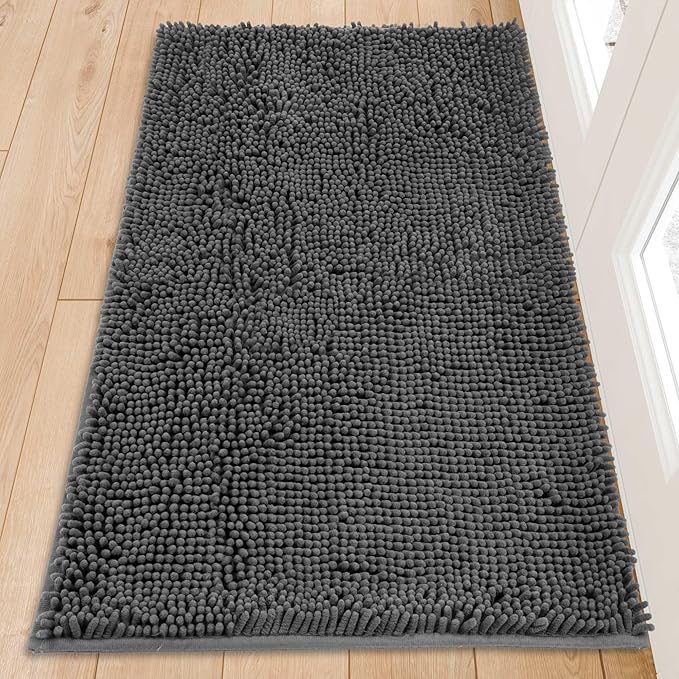 Chenille Absorbent Front Door Mat 60" x 24", Dog Door Mat for Muddy Paws, Dirt Trapper Doormat, Mud Mat for Dogs, Washable Non Slip Outdoor Indoor Doormats for Entryway, Grey