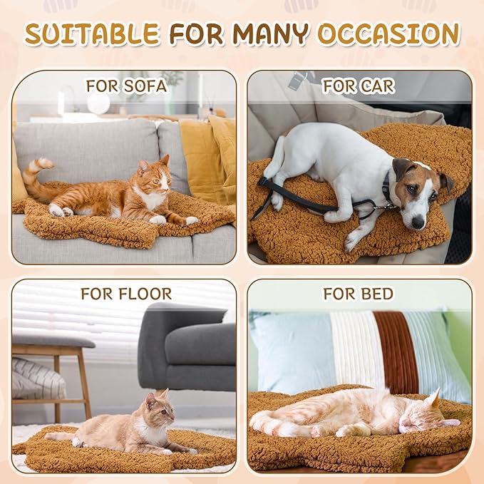 3 Pack Self Warming Cat Dog Bed Leaf Shape Self Heating Pet Mat Non Electric Washable Thermal Sleeping Pad Plush Heated Pet Mat for Crate Floor Indoor Outdoor(Orange,Large-19 x29)