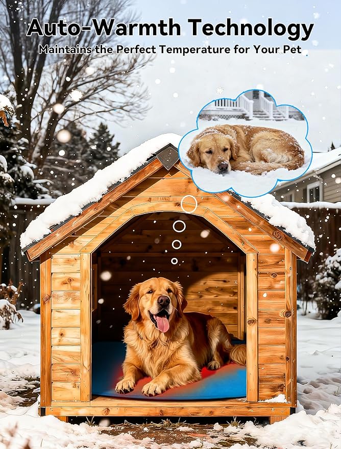 Outdoor Pet Heating Pad for Dog & Cat, Multi-Size Waterproof Heated Cat Dog Bed for Outside, Pet Heater Warmer Mat Blanket with Chew Resistant Cord for Senior Dog Cat House Whelping Box,Blue,12" x 20"