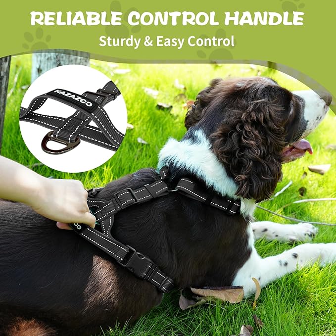 No-Pull Harness,Y-Shaped Design,Buckle-Neck Balance Harness with Reflective Stitching, Ideal for Dog Training and Night Walking, Padded Handle, Durable High-Tensile Nylon-Black-S