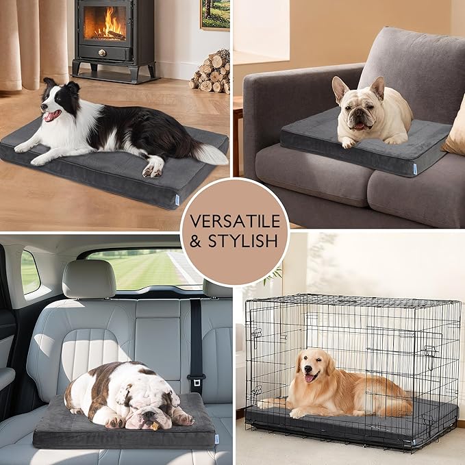Dog Bed for Medium Dog - Orthopedic Pet Beds with Memory Foam, Waterproof Removable Washable Cover with Non-Slip Bottom, Grey, 30" L x 20" W x 3" H