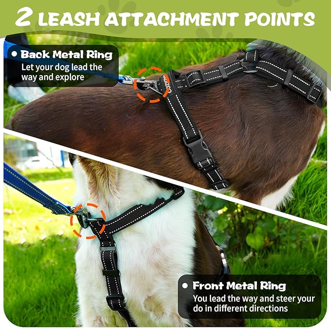 No-Pull Harness,Y-Shaped Design,Buckle-Neck Balance Harness with Reflective Stitching, Ideal for Dog Training and Night Walking, Padded Handle, Durable High-Tensile Nylon-Black-M