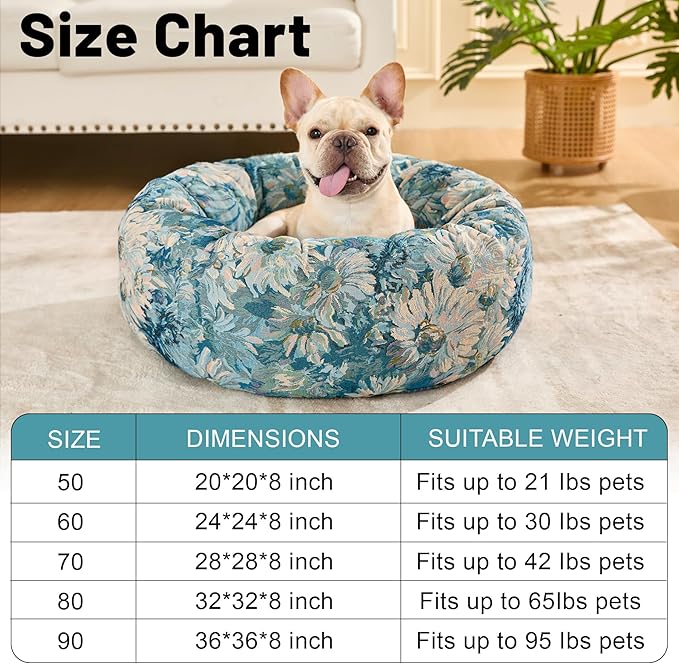 Dog Calming Beds for Small Medium Large Dogs - Round Donut Washable Puppy Dog Bed, Anti-Slip Faux Fur Fluffy Donut Cuddle Anxiety Cat Pet Bed (36" Flower)