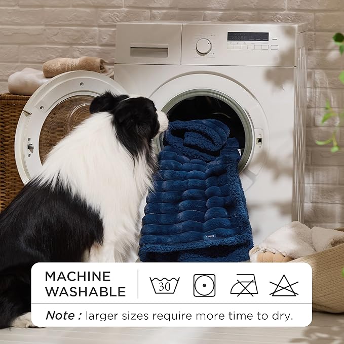 Bedsure Waterproof Dog Blankets for Large Dogs - Soft Pet Cat Blanket Corduroy Fleece for Couch Bed Protector Washable, Cozy Calming Reversible Furniture Protection for Puppy,50"x60", Navy Blue