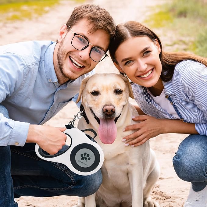 16 ft Retractable Dog Leash for Extra Large Dogs up to 130 lbs,Tangle-Free Nylon Tape,White Dan24 XL