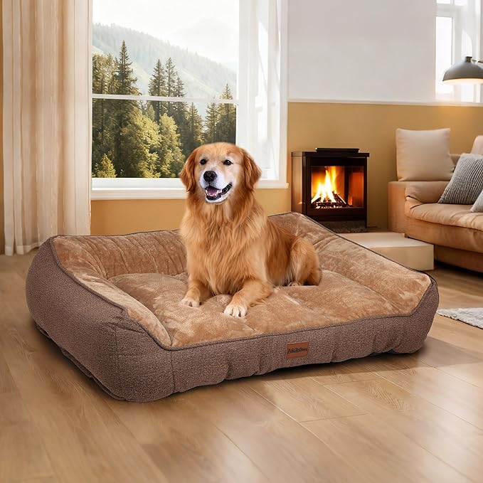 Orthopedic Dog Bed for Extra Large Dogs - Waterproof Memory Foam Dog Couch Bed with Sides, Pet Beds with Washable Cover & Non-Slip Bottom, Brown, 42x30 Inch