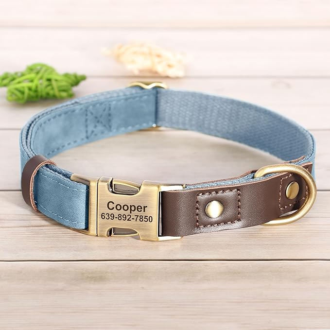 Personalized Dog Collars, Custom Soft PU Leather Dog Collar with Pet Name and Phone Number for Large Dogs, Adjustable and Durable Pet Collars with Quick Release Metal Buckle,XL(17-26")