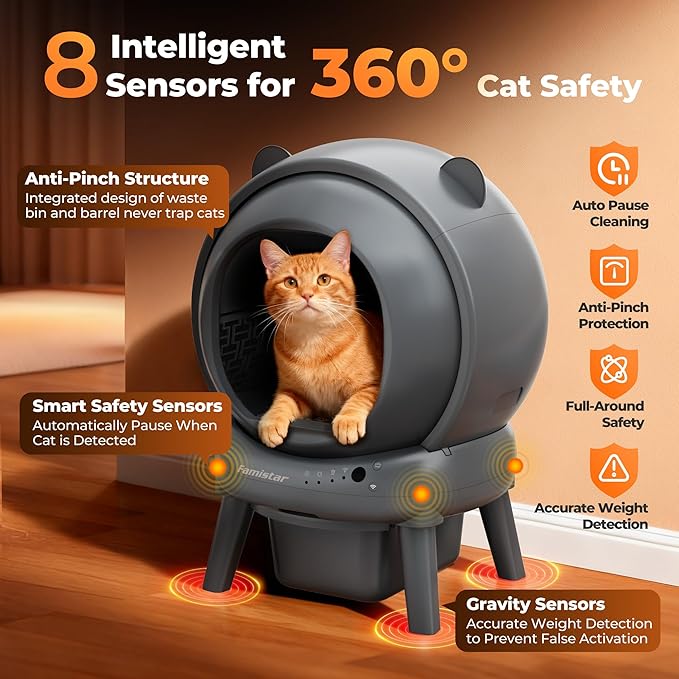 Self Cleaning Litter Box for Multiple Cats, 100L+15L Automatic Cat Litter Box, Self-Cleaning Litter Robot with Safety Sensors, APP Control, Includes 2 Rolls Waste Bags and Litter Mat, Grey