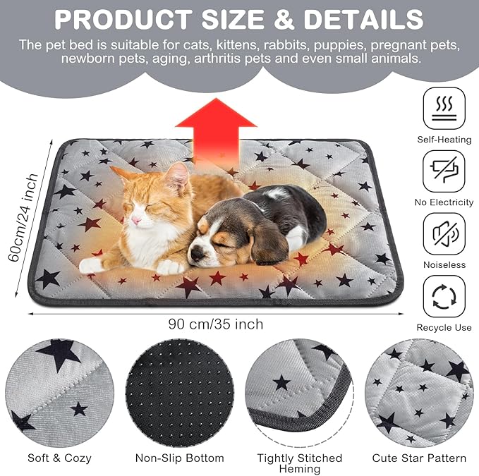 Namalu 4 Pack Self Warming Cat Bed Self Heating Cat Mat Star Pattern Soft Dog Crate Pad Thermal Pet Mat Anti Slip Kennel Dog Washable Warming Bed for Outdoor Indoor(24 x 35 Inch,Gray)