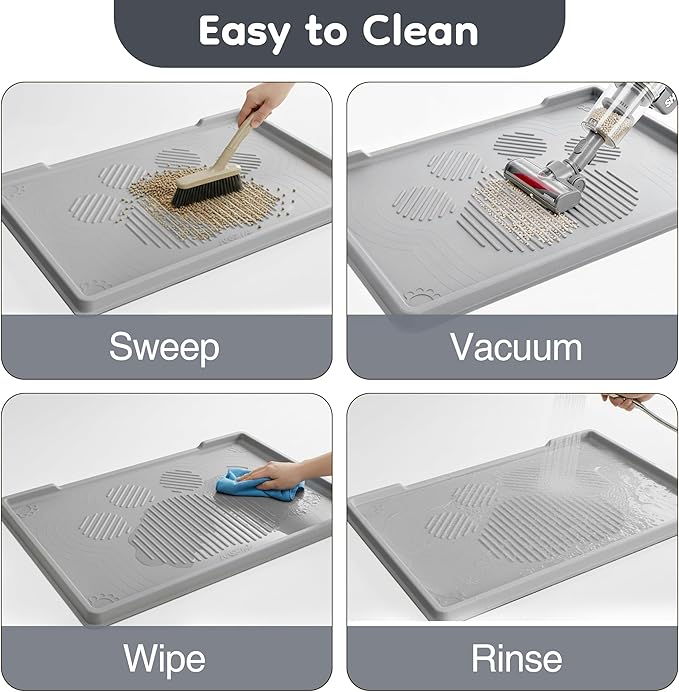 ISSEVE Cat Litter Mat 40" x 28" XL, Extra Large Silicone Mat for Litter Box, 1.38" Raised Edge Urine Waterproof Litter Trapping Mat Pad for Scatter Control, Soft on Kitty Paws, Protect Floor (Grey)