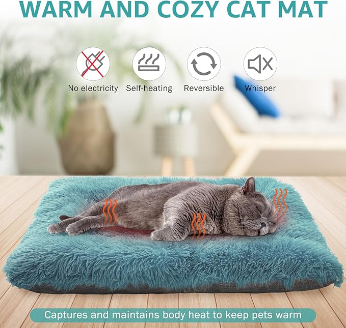 SCENEREAL Self Warming Cat Bed, Heated Cat Bed Mat for Cats Small Dogs, 2 in 1 Soft Plush, Washable Pet Pad for Indoor Outdoor Kitten Puppy, Navy Blue 20x24