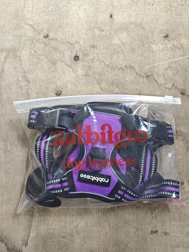 rabbitgoo Dog Harness, No-Pull Pet Harness with 2 Leash Clips, Adjustable Soft Padded Dog Vest, Reflective No-Choke Pet Oxford Vest with Easy Control Handle for Large Dogs, Purple, L