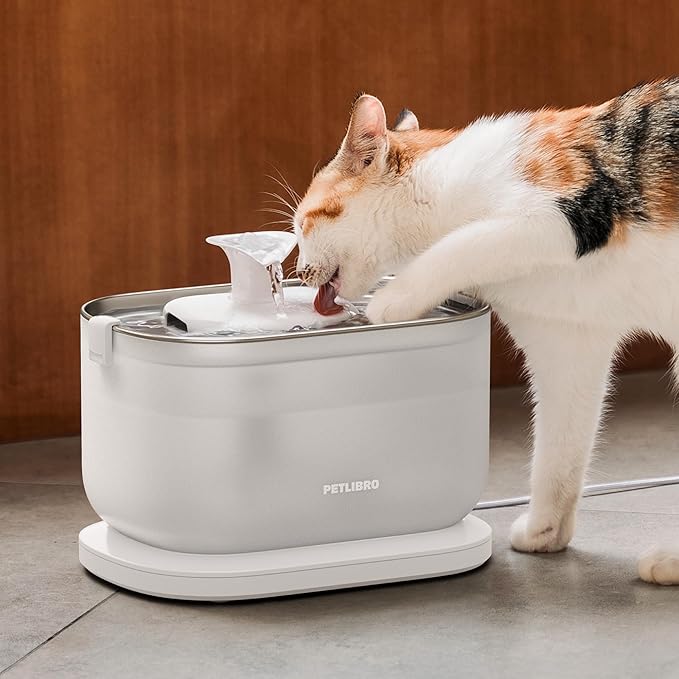 PETLIBRO Cat Water Fountain, Cat Fountain Indoor Stainless Steel Tray, 2.5L/84oz Wireless Pump Pet Water Fountain, Cat Water Dispenser with Two Flow Modes, Pet Fountain for Drinking Easy Clean