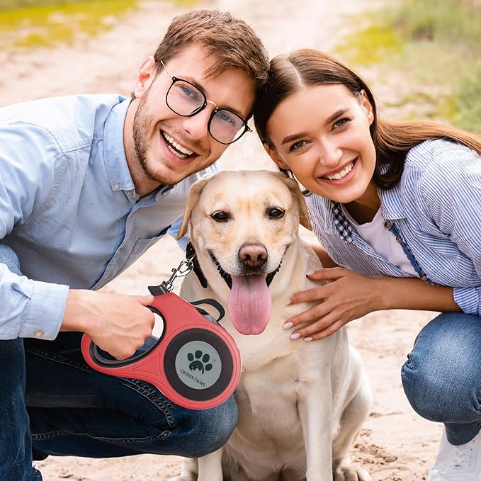 16 ft Retractable Dog Leash for Extra Large Dogs up to 130 lbs,Tangle-Free Nylon Tape,Red Dan24 XL