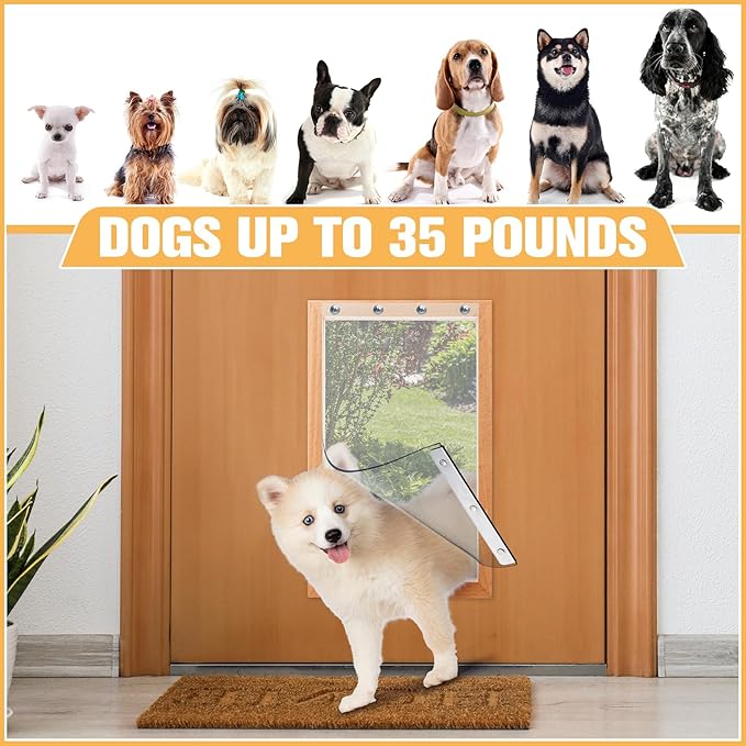 Ripeng 2 Pcs Dog Door Replacement Flaps 7.3 x 13.2 Inch Compatible with Dog Door Model DSRWM, Fit Dogs up to 35 lbs, Clear Flexible Weatherproof Pet Supplies Home Flap, Easy to Install