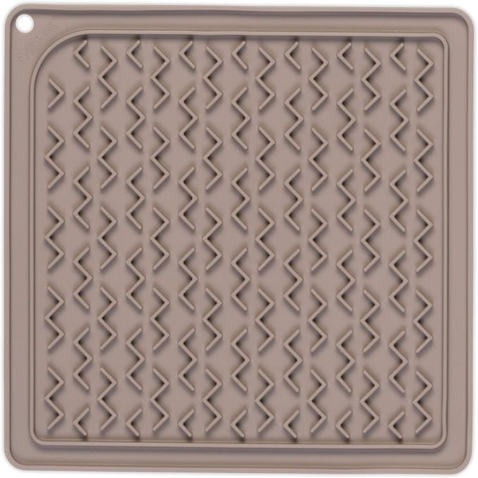 Messy Mutts Silicone Therapeutic Interactive Feeding and Licking Mat | 8” x 8” | Slow Feeder for Boredom & Anxiety | Lick Pad for Cats & Small Dogs | Grey w/Spatula