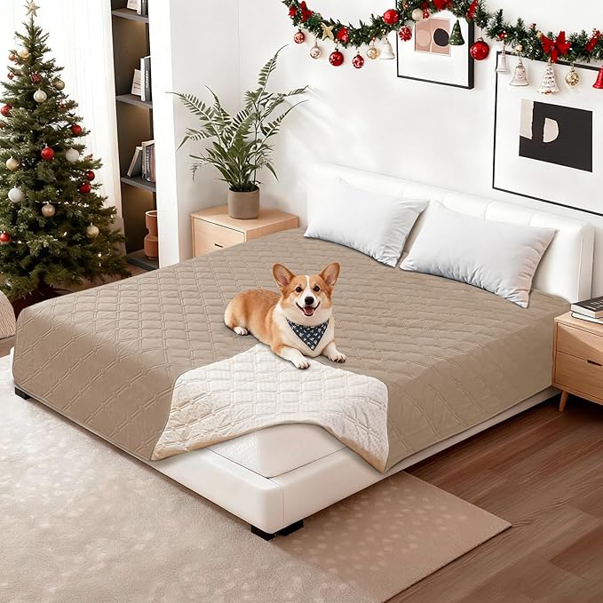 Waterproof Dog Bed Cover Pet Blanket, Soft Couch Cover for Dogs Washable, Non-Slip Dog Blanket Protect Furniture Couch Sofa Car for Puppy Large Dogs Cat (30x53 Inch, Khaki)