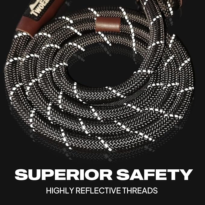 TwoEar Slip Leads for Dogs, 1/2" x 6FT Slip Leash for Large Dogs with Highly Reflective Threads, Comfortable Strong Rope Slip Leads, No Pull Pet Training Leash, Black