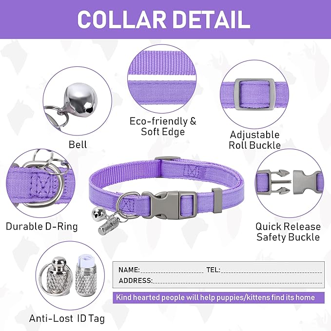 GAMUDA Small Pet Harness Collar and Leash Set, Step in No Chock No Pull Linen Fabric Soft Mesh Dog Vest Harnesses Reflective for Dogs Puppy Cats Kitten Rabbit (Purple, L)