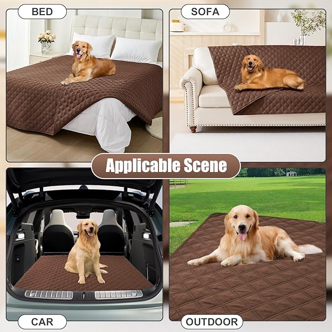 Smiry Waterproof Dog Bed Cover Pet Blanket, Soft Washable Dog Blanket for Furniture Bed Couch Sofa Reversible, Checkered (52"x82", Brown/Brown)