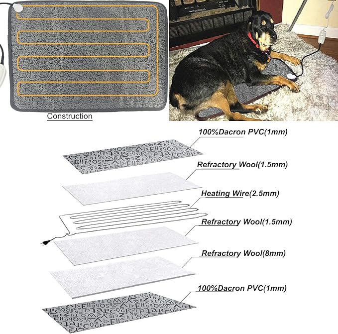 Pet Heating Pad for Large Dog Cat 34" x 21" - Electric Heated Bed With Soft Washable Cover, Water Resistant, Chew Resistant Cord - Keeps Pets Warmer