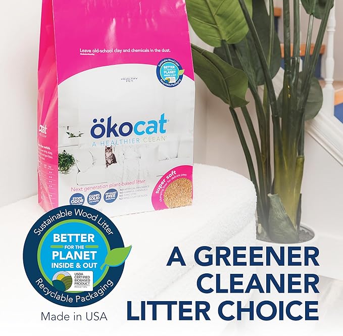 ökocat Super Soft Wood Clumping Cat Litter, Unscented, 10.6 pounds - Natural Ingredients, Stops Odor, Clumps Solid, 99% Dust Free, Great for All Cats, Sensitive Paws, Kittens