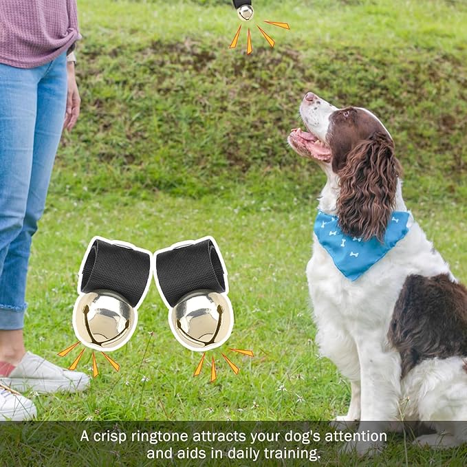 SCENEREAL Large Dog Collar Bell, 2 Pack Dog Bell for Collar, Noise Maker Extra Loud Anti-Theft Bell for Training, Hiking, Walking, Hunting, Pet Tracker, Save Birds & Wildlife, Gold x 2, L