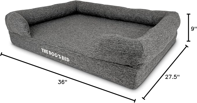 The Dog’s Bed, Large Grey Linen, Memory Foam, Pain Relief: Arthritis, Hip & Elbow Dysplasia, Post Surgery, Lameness, Supportive, Calming, Waterproof Washable Cover, Veterinary Approved