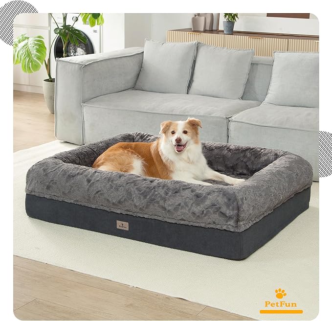 Giant Memory Foam Human Dog Bed for Adults People Fits Pet Families Extra Large Orthopedic Dog Beds with Sides, Washable Bolster Pet Bed Couch with Removable Cover, 70x50x13 Inch, Dark Grey