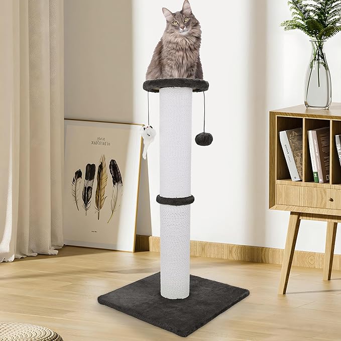 Cat Scratching Post 34 Inches Heavy Duty and Thicker Cat Scratching Post Sisal Rope with Hanging Ball and Mice Scratching Post for Indoor Cats and Adult(Black)