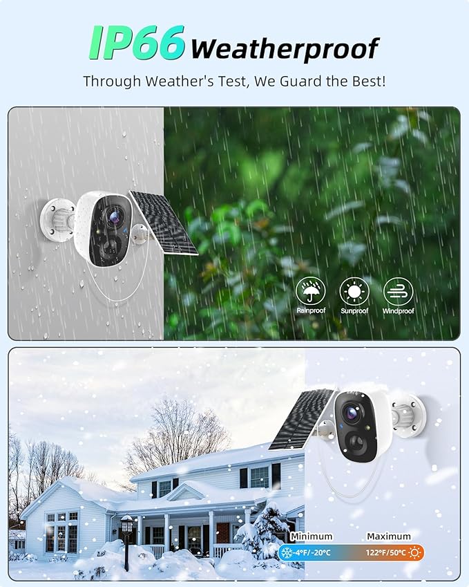 Solar Camera Outdoor Wireless, 2.4GHz Wi-Fi Security Camera with AI Motion Detection, Cameras for Home Security with 2K Color Night Vision, Two-Way Talk, IP66 Weatherproof, Cloud/SD Storage
