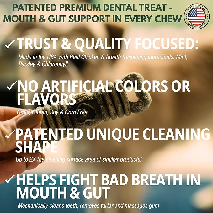 Loving Pets Ora-Bone™ Dental Chews for Dogs – USA Made Dog Dental Sticks with Parsley & Mint – Patented Shape to Reduce Plaque, Tartar, Massage Gums & Freshen Breath (Large 15 oz.)