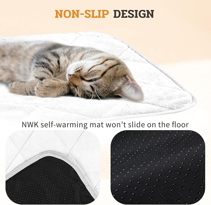 NWK Fluffy Self Warming Cat Mat, Cat Blanket, Thermal Dog Mat, Washable, Non-Slip Bottom for Sofa & Crate & Kennel & Car Seat (Creamy White, Small (20'' X 16'' X 0.4''))