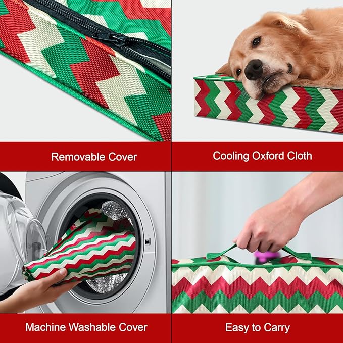 Outdoor Extra Large Dog Bed, Christmas Waterproof Dog Bed for Large Dogs, Egg Crate Foam XL Pet Bed with Removable Washable Oxford Cooling Cover, Stripe