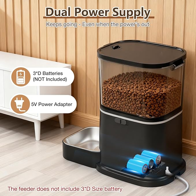 Automatic Cat Feeder with 2-Way Video/Audio, 5L Pet Feeder with 1080P HD Camera Features 45° Downward Tilt Adjustment, Supports 5G/2.4G WiFi Cat Food Dispenser with APP Control for Cats & Small Dogs