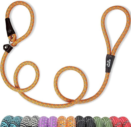 TwoEar Dog Slip Rope Leash - 6FT Heavy Duty Training Leash with Reflective Threads for Small to Large Dogs (Slim 3/8''x6ft, Orange)