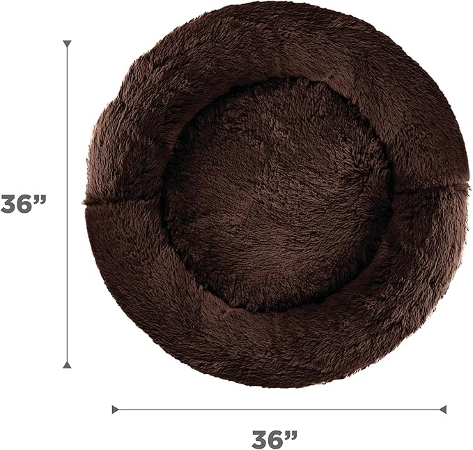 Best Friends by Sheri The Original Calming Donut Dog Bed – Washable Plush Pet Bed for Large Breeds up to 100 lbs, Shag Faux Fur, Dark Chocolate, Large (36" x 36")