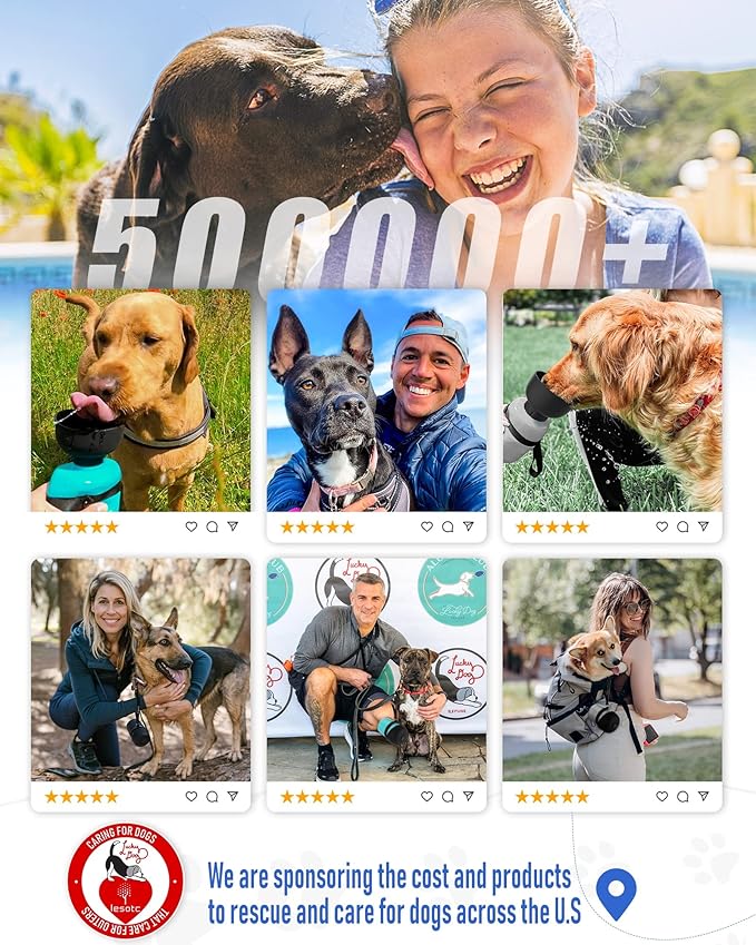 Lesotc Dog Water Bottle, Portable Water Dispenser with Travel Water Bowl, Leak Proof Pet Travel Squeeze Bottle, Puppy Essentials Dog Stuff Accessories for Outdoor Walking, Hiking, Camping