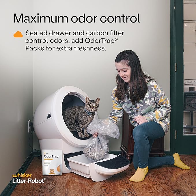 Litter-Robot 4 Supply & Accessory Bundle by Whisker, White- Automatic Self-Cleaning Cat Litter Box, Includes Litter-Robot 4, Ramp, Mat, 3 OdorTrap Packs, 10 Liners, 30 Wipes, & 2 Carbon Filters