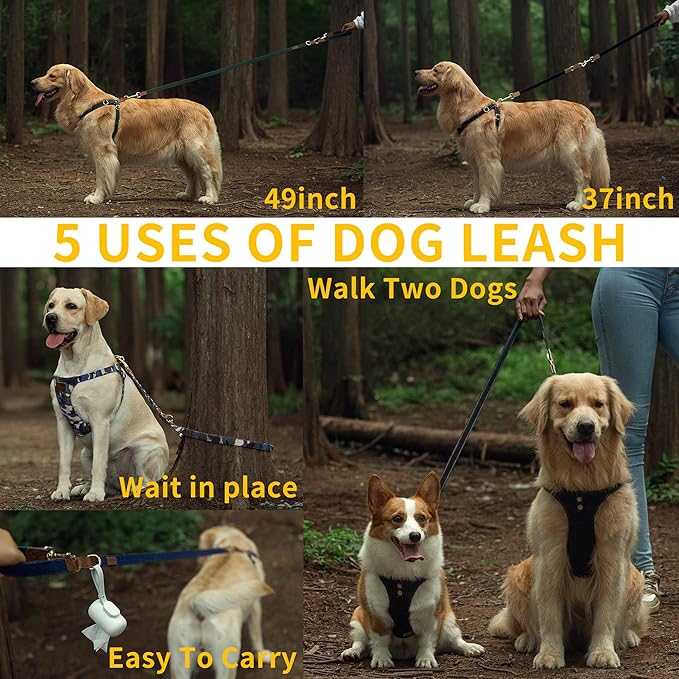 Dog Harness, No Pull Dogs Harness and Multi-Function Leash Set for Medium Dogs Easy Walk Everyday Adjustable Soft Dog Vest Harness Fashionable Dog Accessories Grey Blue-Button-L