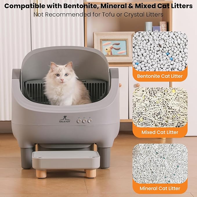 Upgraded Automatic Litter Box Self Cleaning, with Raised Step, Odor Control & Safety Protection & Smart App Control Health Monitoring & Quiet Operation, Open Top Large Capacity for Multiple Cats