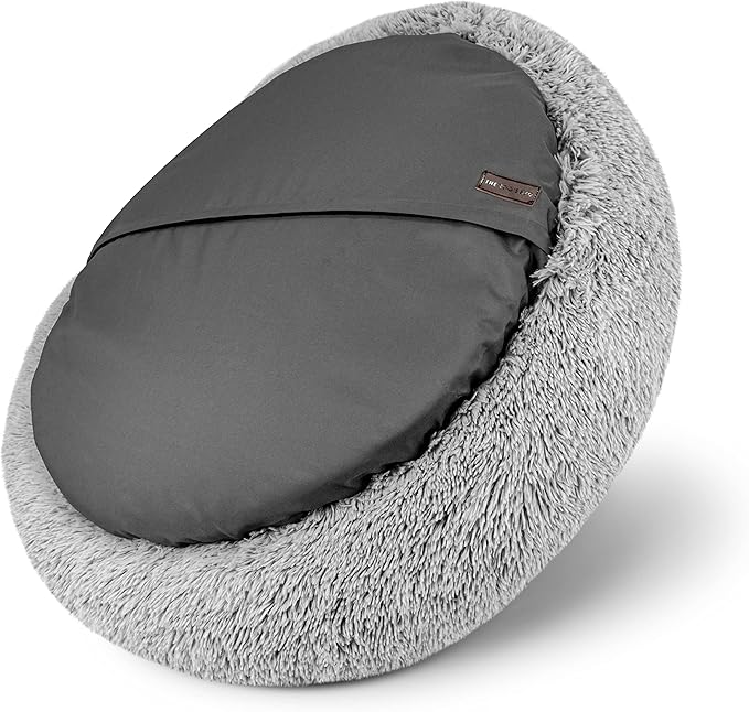 The Dog's Bed Large Silver Grey Fur Calming Nest Bed, Veterinary Approved